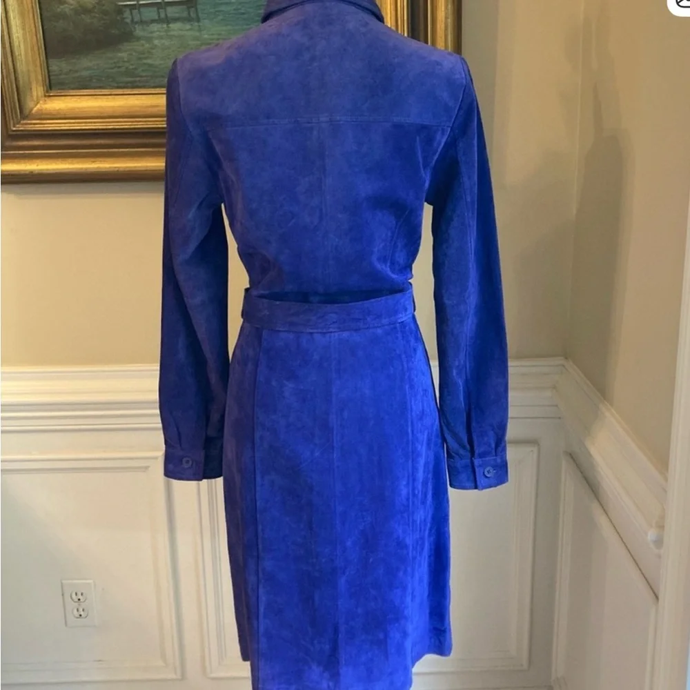 VINTAGE SPIEGEL Blue Purple Real Genuine Suede Leather OTK Shirt Dress - Picture 5 of 7